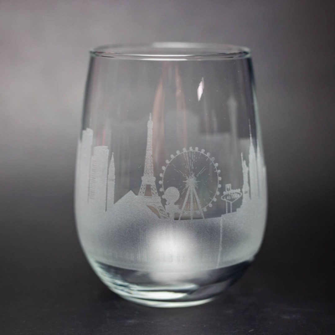 "Las Vegas, Nevada Skyline Stemless Wine Glass" - Drinkware in clear by stephanie miller 1
