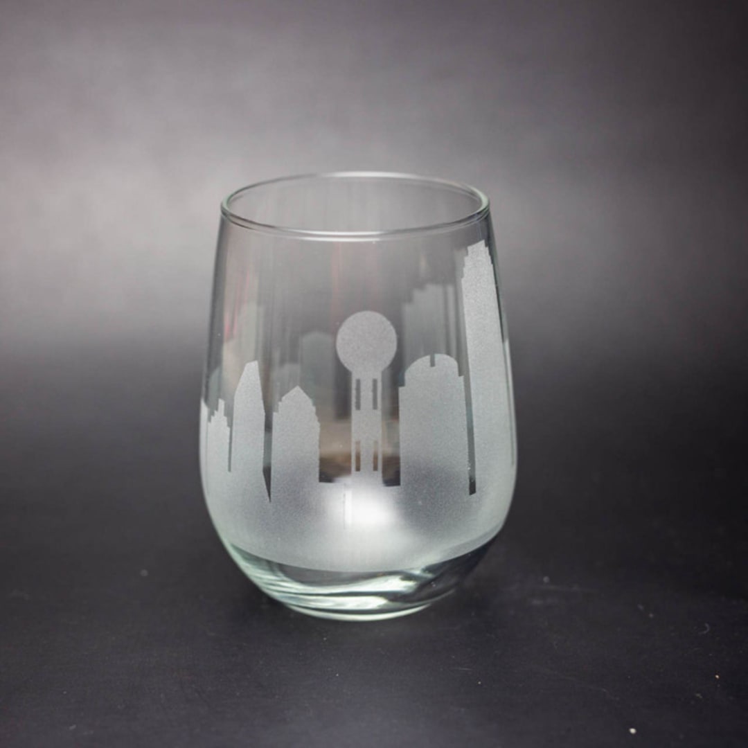 "Dallas, Texas Skyline Stemless Wine Glass" - Drinkware in clear by stephanie miller 1