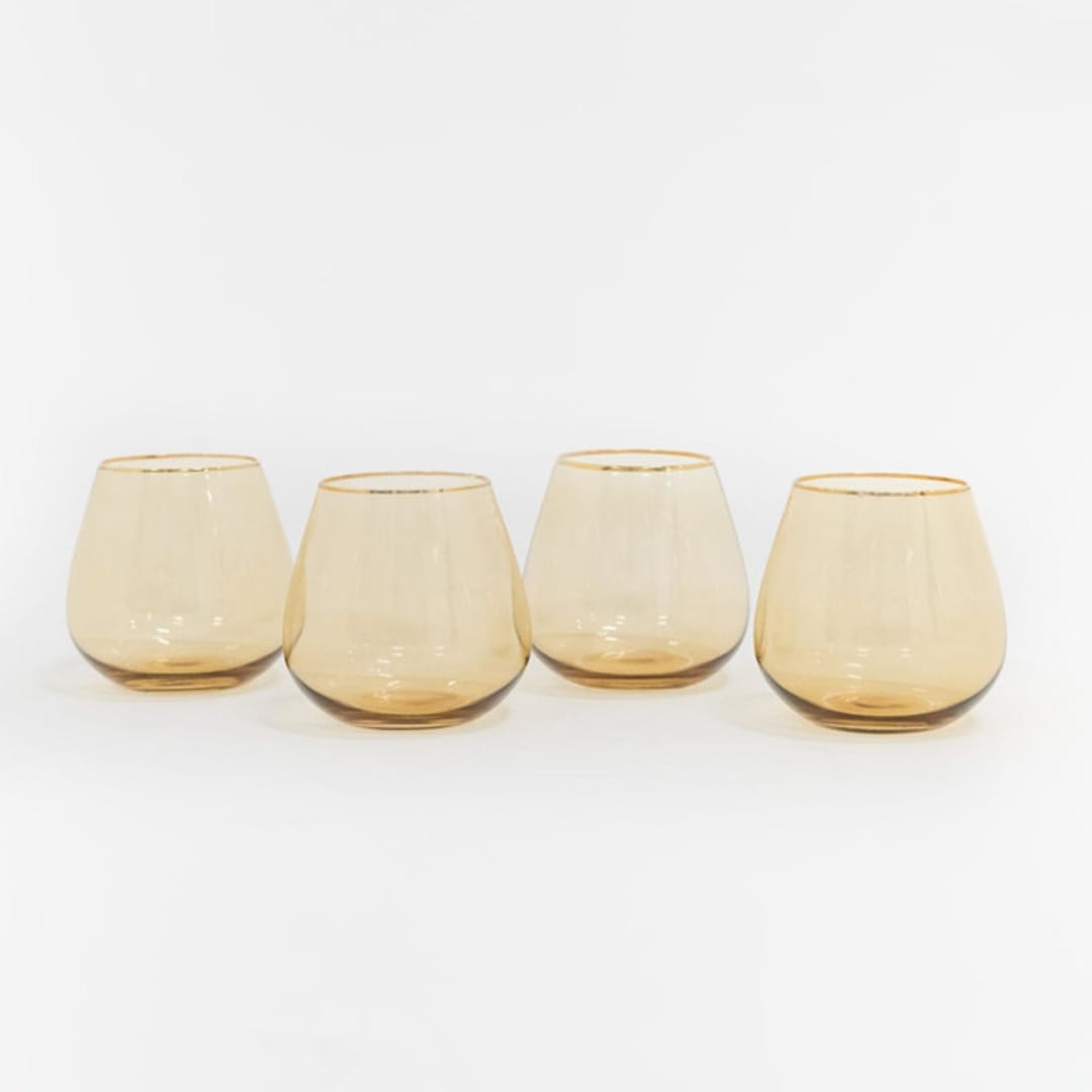 "SET OF 4 - SIREN STEMWARE // SHORT STEMLESS IN ORO" - Drinkware in yellow by borrowed BLU