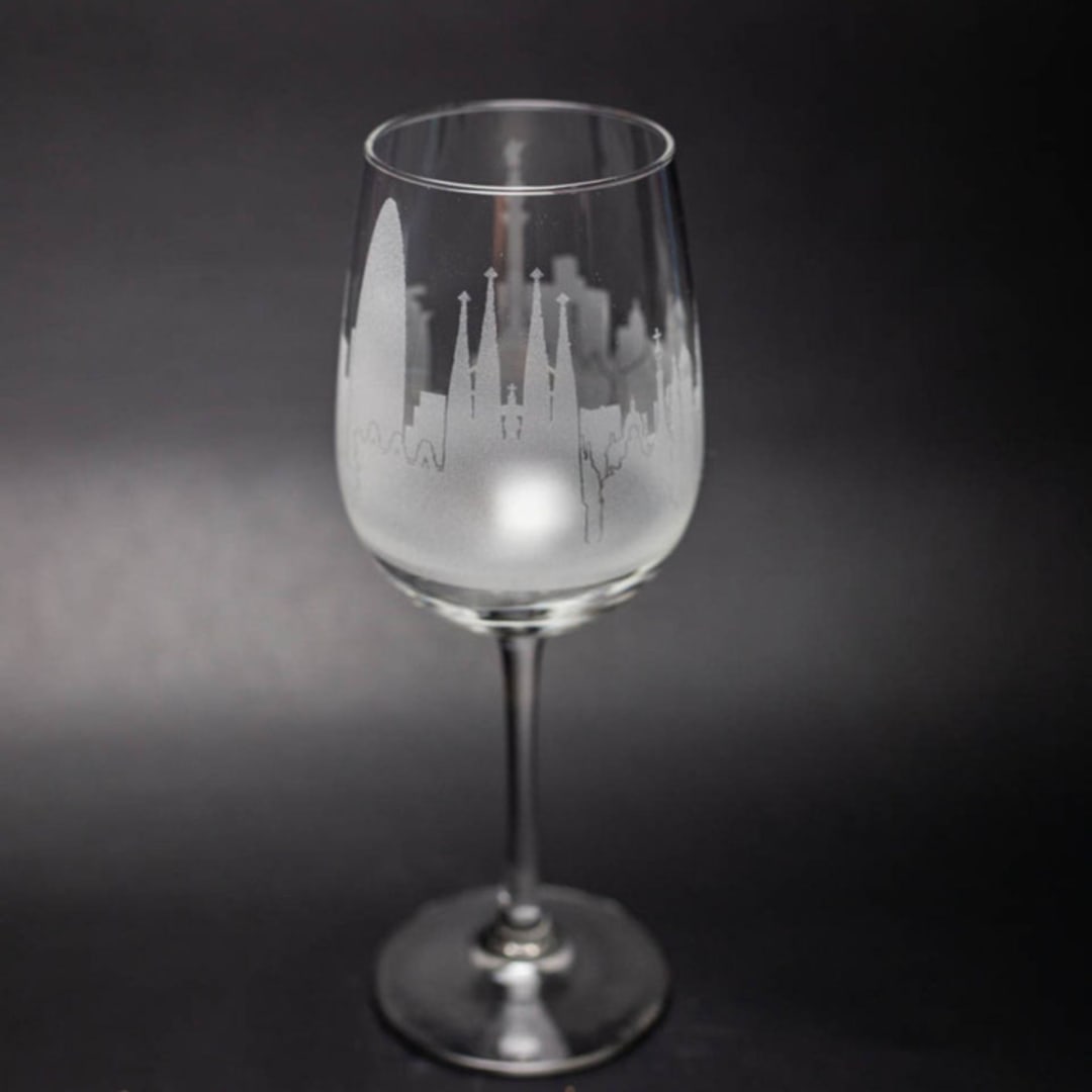 Barcelona, Spain Skyline Wine Glass