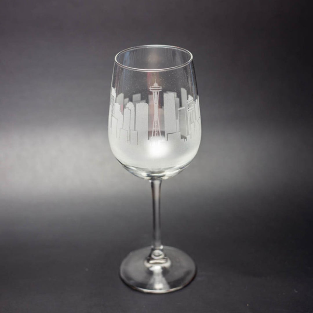 "Seattle, Washington Skyline Wine Glass" - Drinkware in clear by stephanie miller 1