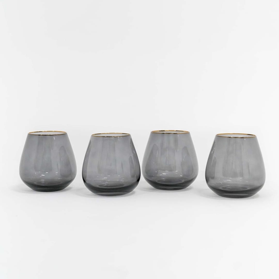 "SET OF 4 - SIREN STEMWARE // SHORT STEMLESS IN CHARCOAL" - Drinkware in black by borrowed BLU