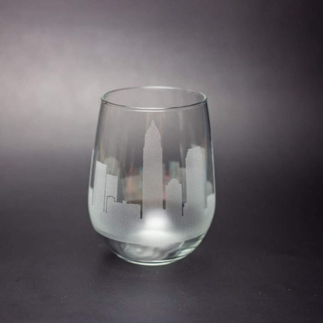 "Cleveland, Ohio Skyline Stemless Wine Glass" - Drinkware in clear by stephanie miller 1