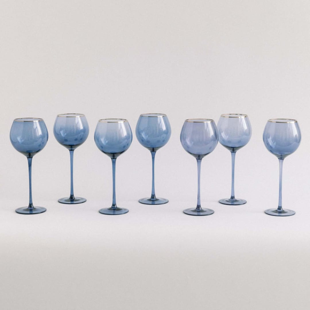 "SET OF 4 - SIREN STEMWARE // WHITE WINE IN ATLANTIC BLUE" - Drinkware in blue by borrowed BLU