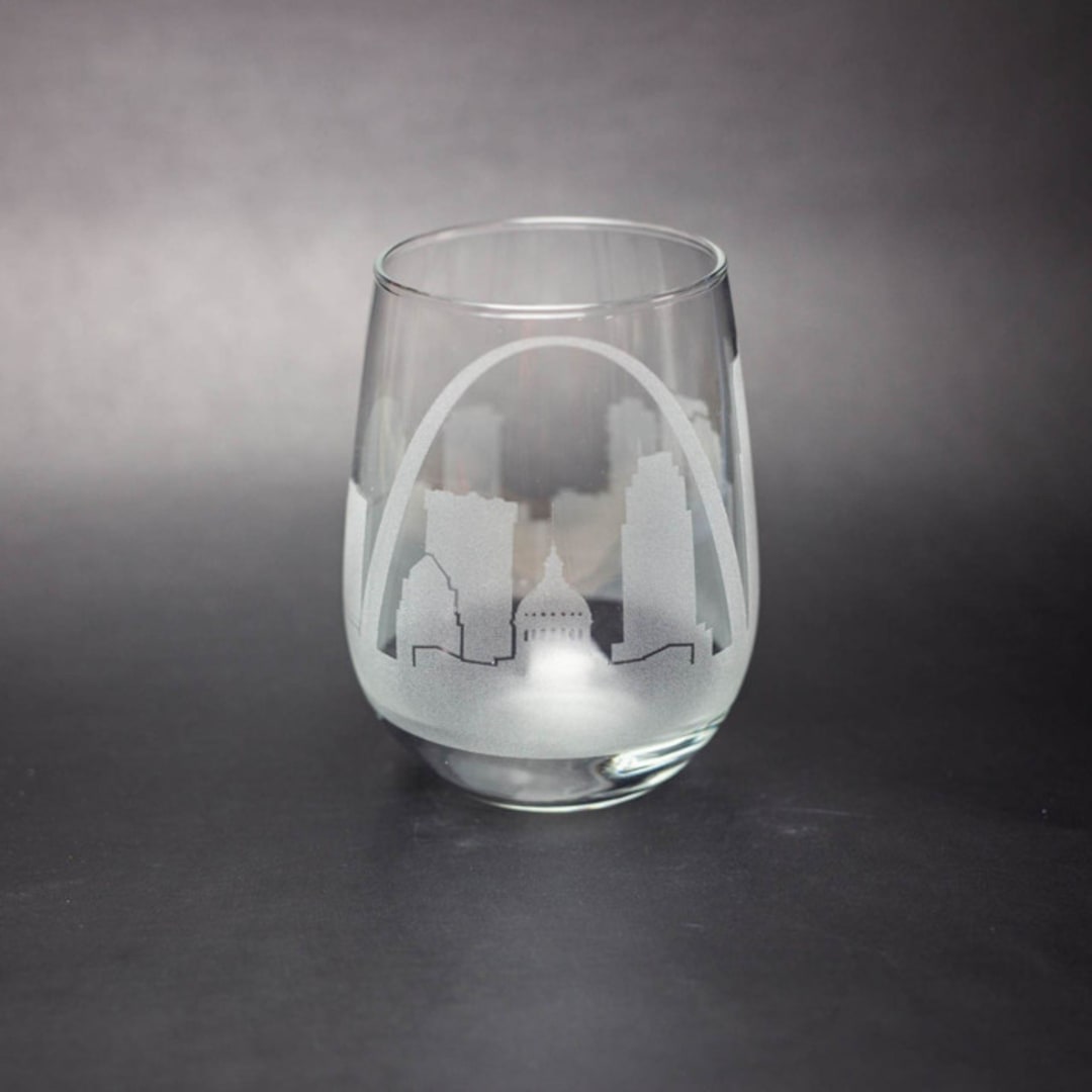 "St. Louis, Missouri Skyline Stemless Wine Glass" - Drinkware in clear by stephanie miller 1