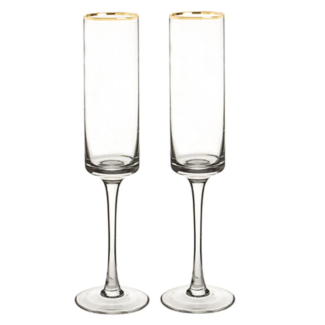 Gold Rim Champagne Flutes, Set of 2