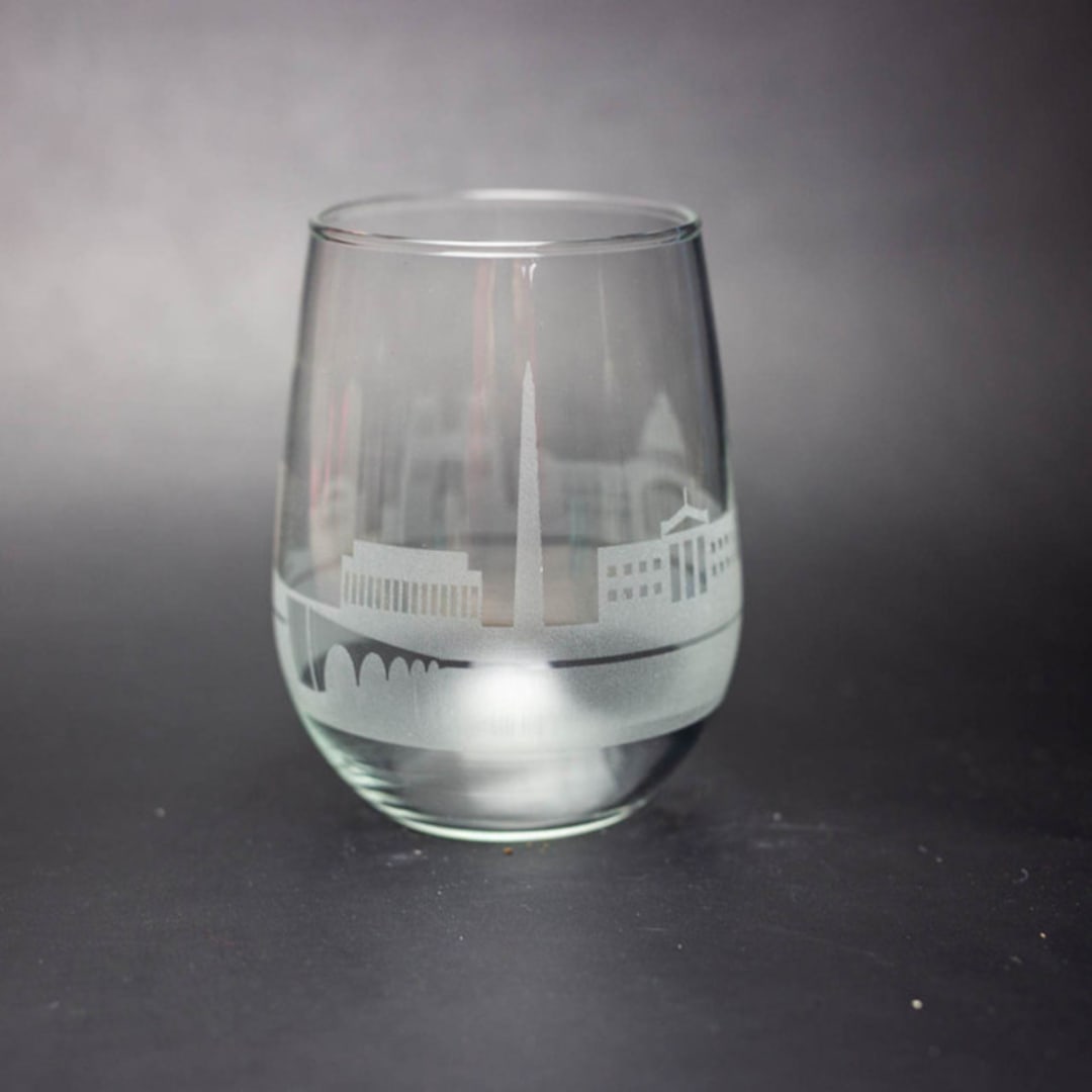 "Washington, D.C. Skyline Stemless Wine Glass" - Drinkware in clear by stephanie miller 1