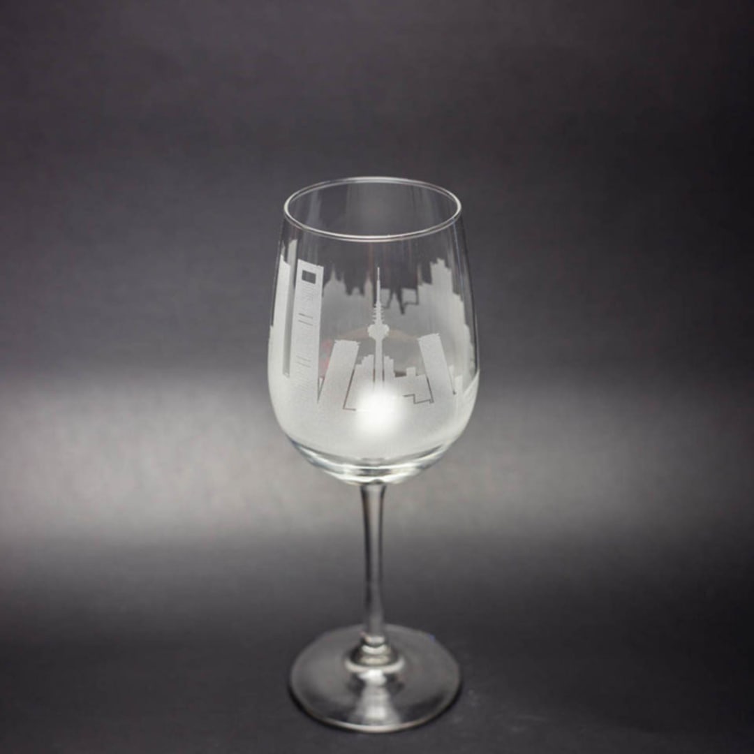 "Madrid, Spain Skyline Wine Glass" - Drinkware in clear by stephanie miller 1