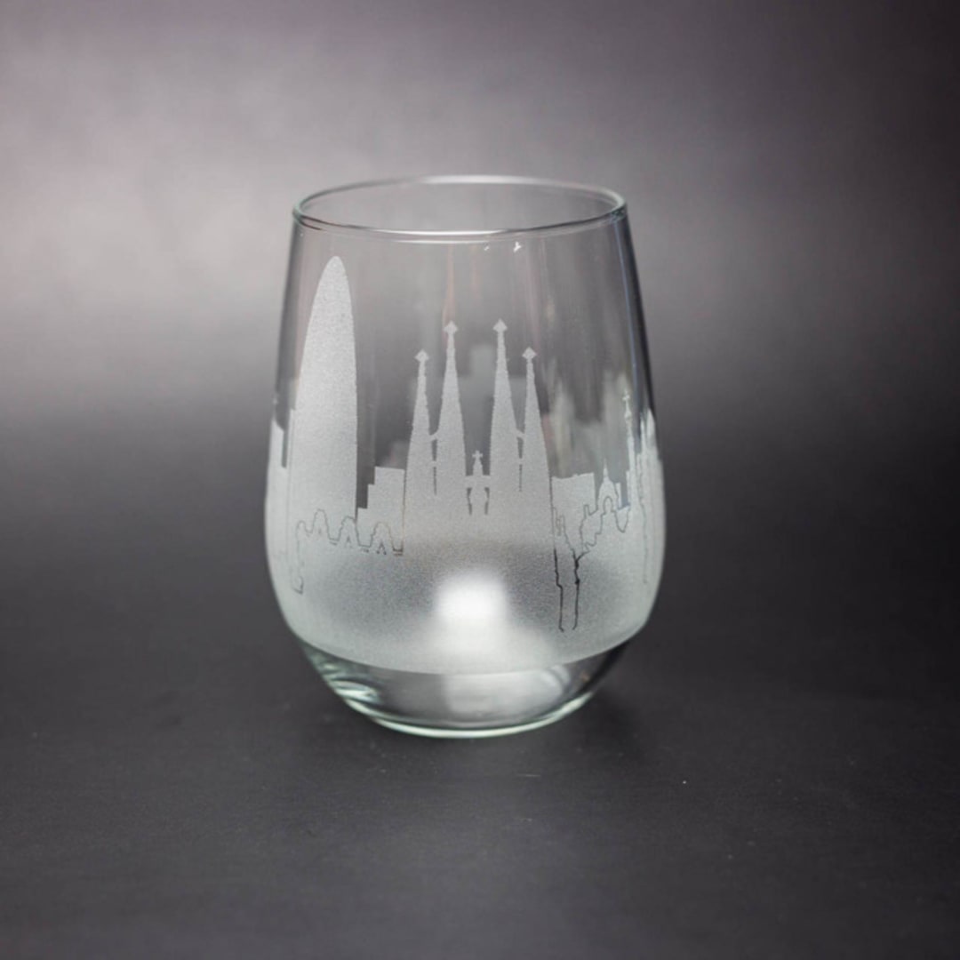 "Barcelona, Spain Stemless Skyline Wine Glass" - Drinkware in clear by stephanie miller 1