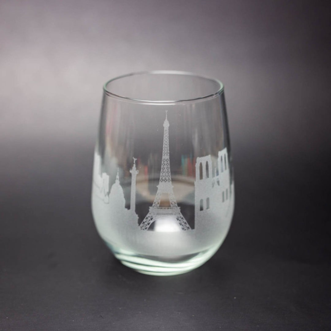"Paris, France Skyline Stemless Wine Glass" - Drinkware in clear by stephanie miller 1