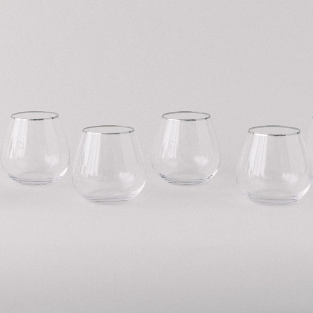 "SET OF 4 - SIREN STEMWARE // SHORT STEMLESS IN CLEAR+PLATINUM" - Drinkware in clear by borrowed BLU