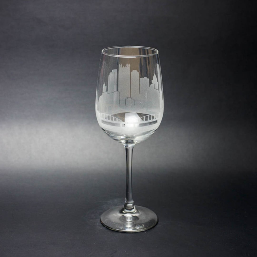 "Pittsburgh, Pennsylvania Skyline Wine Glass" - Drinkware in clear by stephanie miller 1