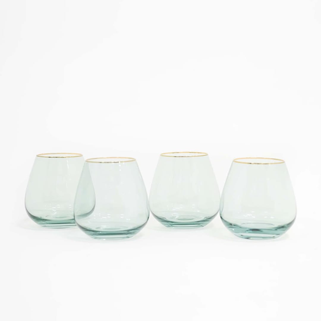 "SET OF 4 - SIREN STEMWARE // SHORT STEMLESS IN SAGE" - Drinkware in green by borrowed BLU