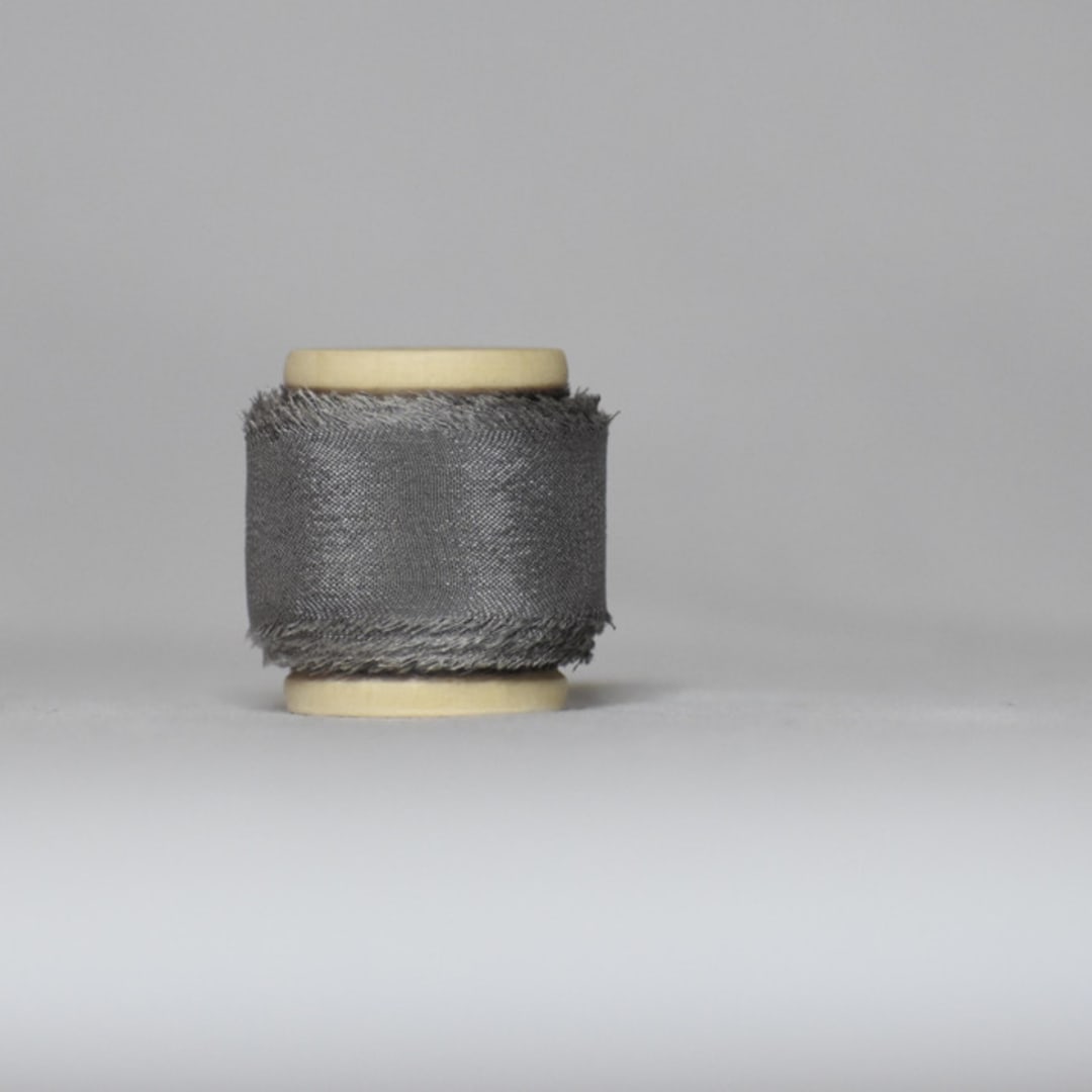 "Stormcloud Gray Plant-Dyed Silk Ribbon, Narrow" - Ribbons in gray by Katelyn Cash