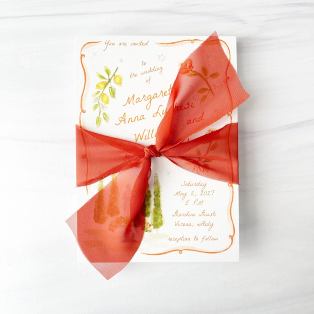 "2" Signature Sheer - Sunset" - Ribbons in orange by Honey Silks Co