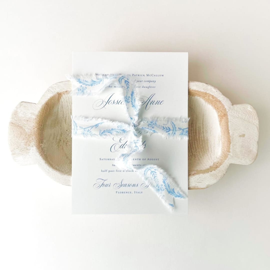 "1" Cotton Ribbon - Floral Blue" - Ribbons in blue by Honey Silks Co