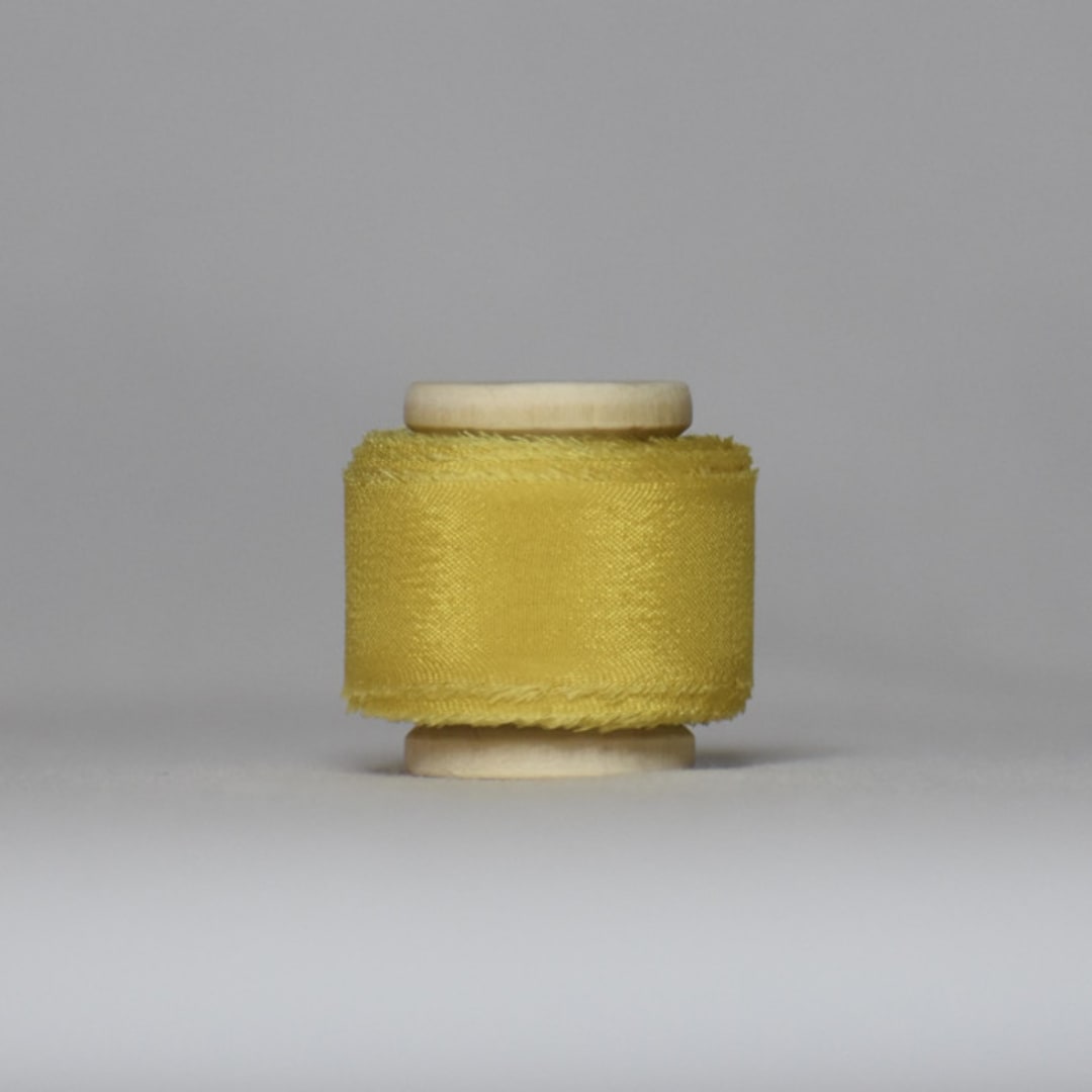 "Marigold Yellow Plant-Dyed Silk Ribbon, Narrow" - Ribbons in yellow by Katelyn Cash