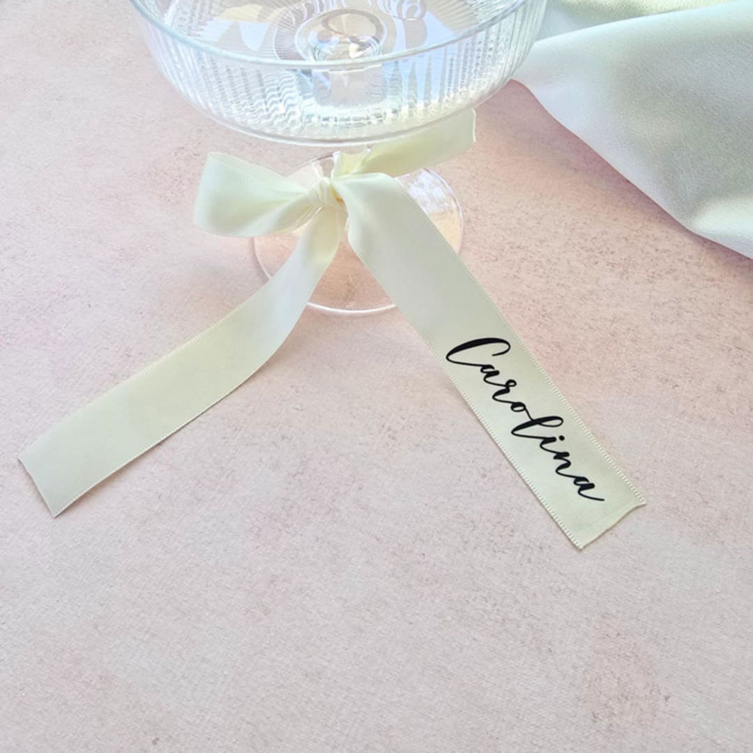 "Handmade Personalized Ribbon Place Card- Customizable Style- Set of 10 Ivory/Black" - Ribbons in natural by Inkspiringletters