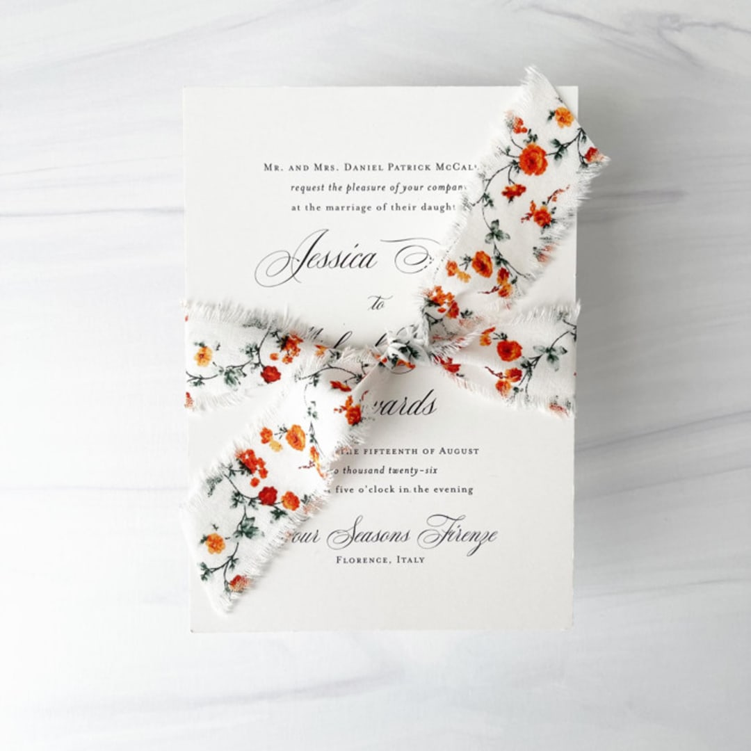 "1" Cotton Ribbon - Sunset Floral" - Ribbons in orange by Honey Silks Co