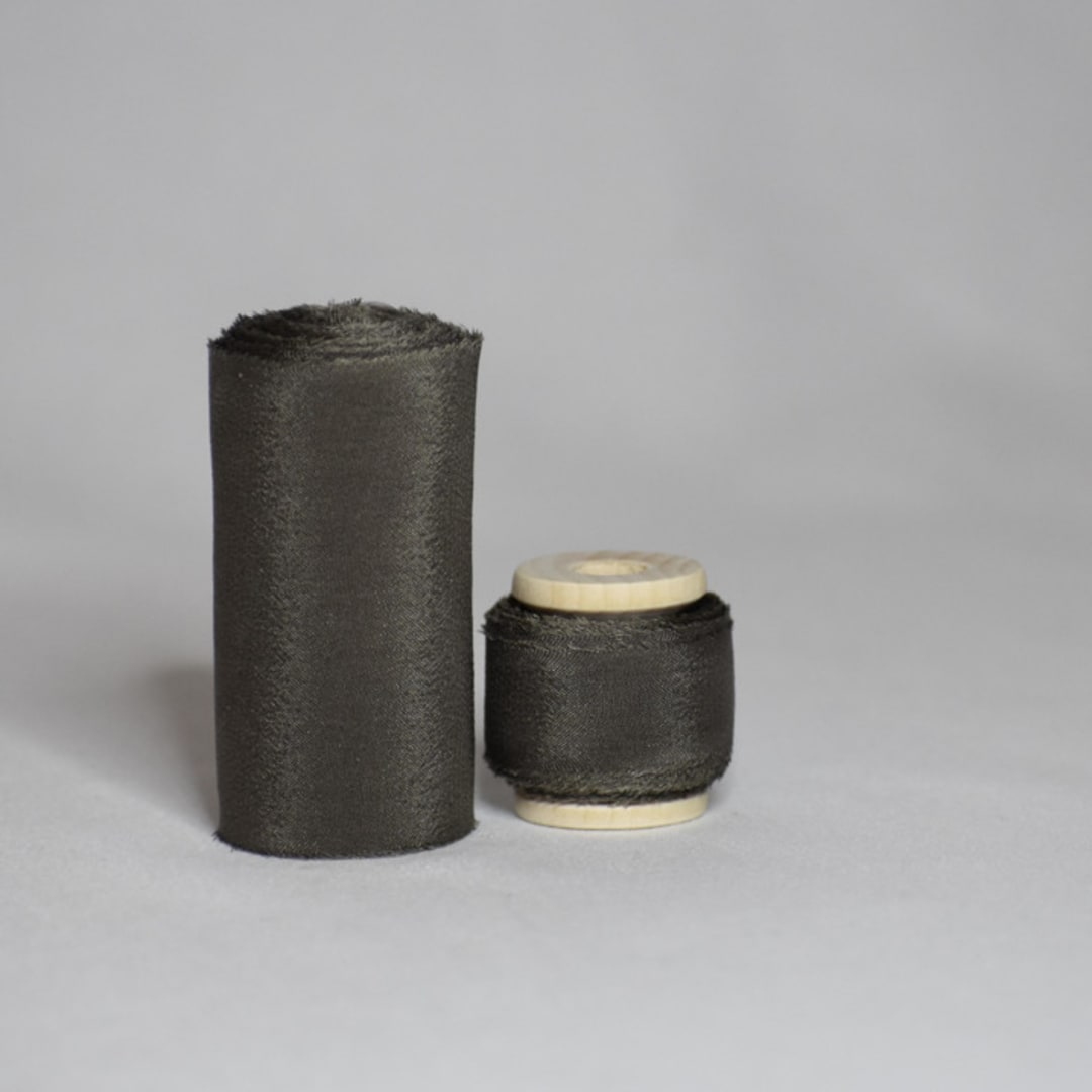"Smoky Gray Plant-Dyed Silk Ribbon, Wide" - Ribbons in gray by Katelyn Cash