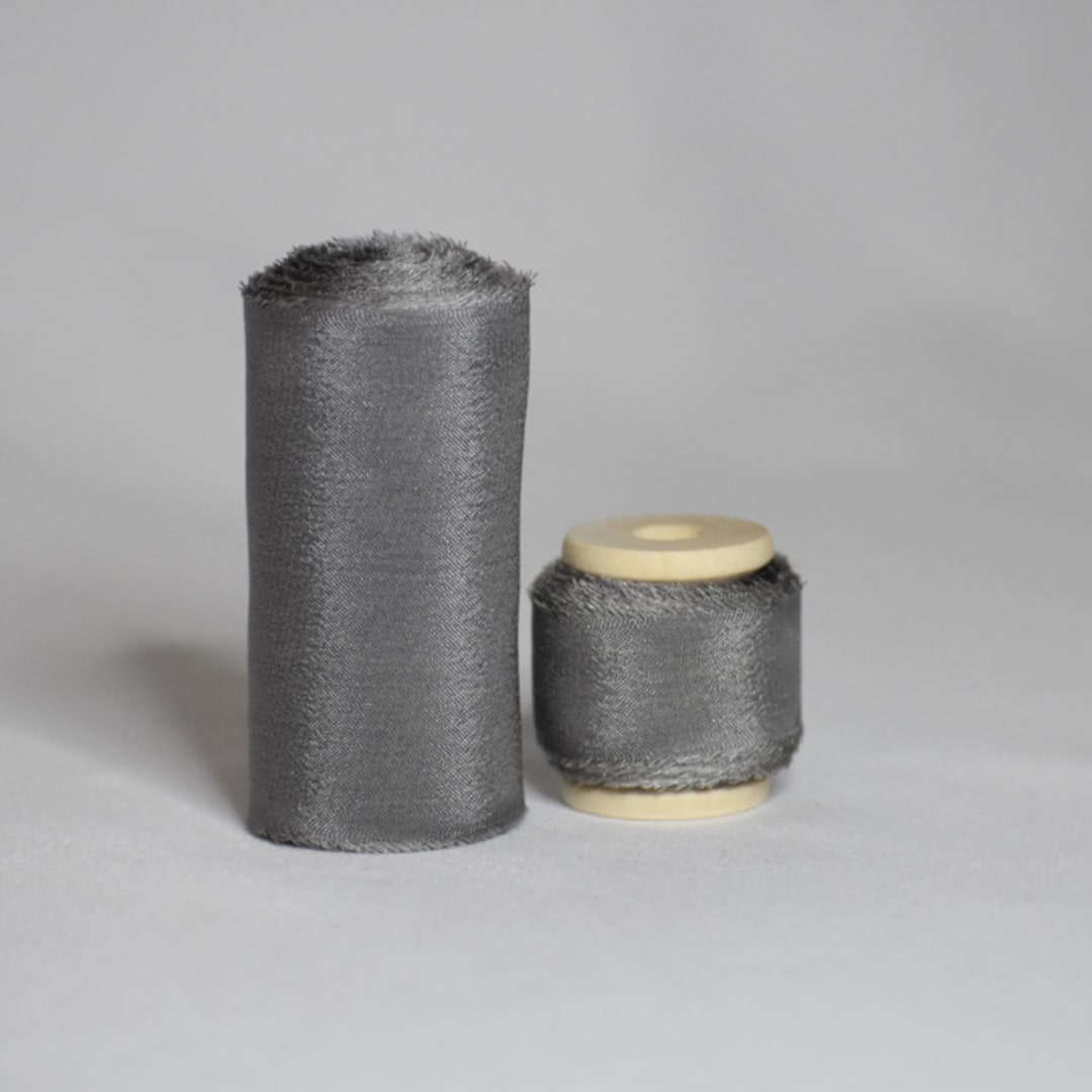 "Stormcloud Gray Plant-Dyed Silk Ribbon, Wide" - Ribbons in gray by Katelyn Cash