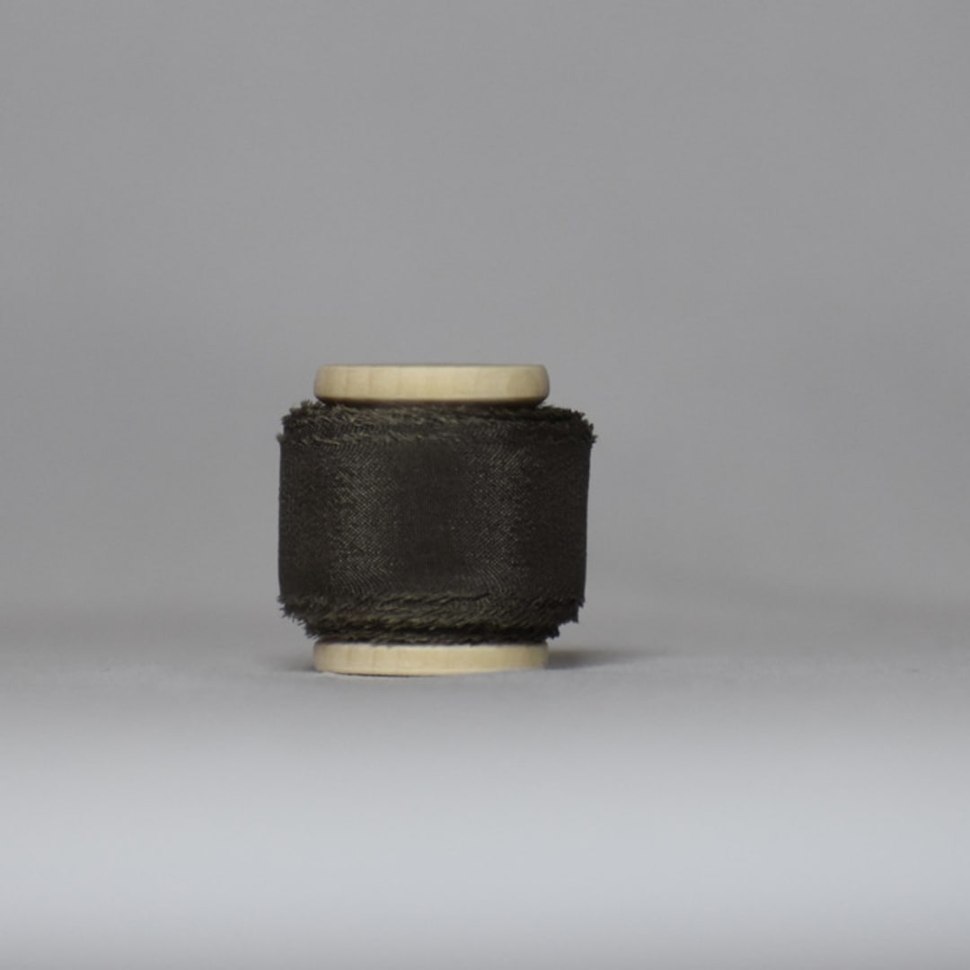 "Smoky Gray Plant-Dyed Silk Ribbon, Narrow" - Ribbons in gray by Katelyn Cash
