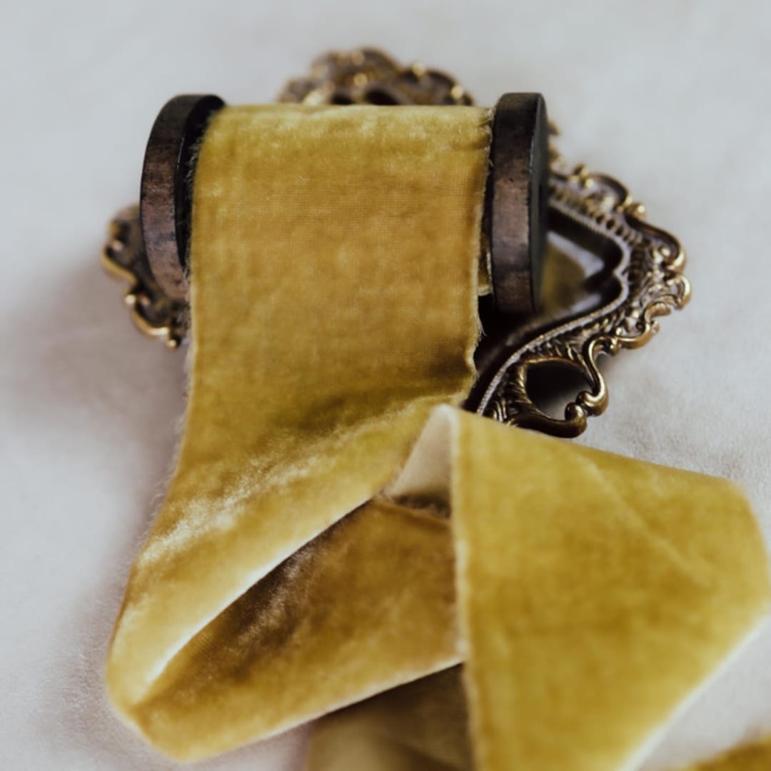 "Silk Velvet Ribbon Golden 2" Wide" - Ribbons in yellow by Jordan Perry