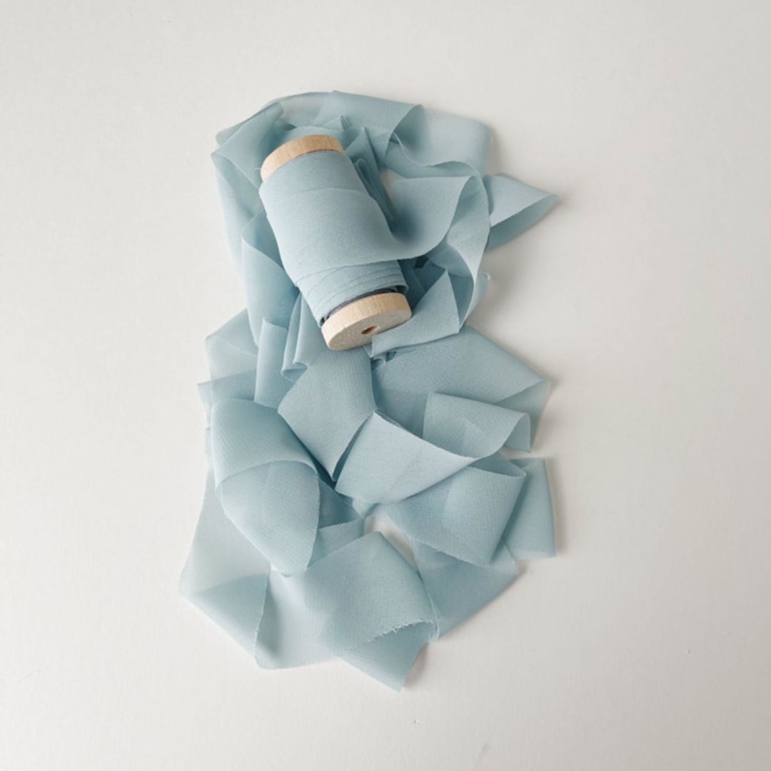 "Signature Sheer Invitation Ribbon - Pale Blue" - Ribbons in blue by Honey Silks Co