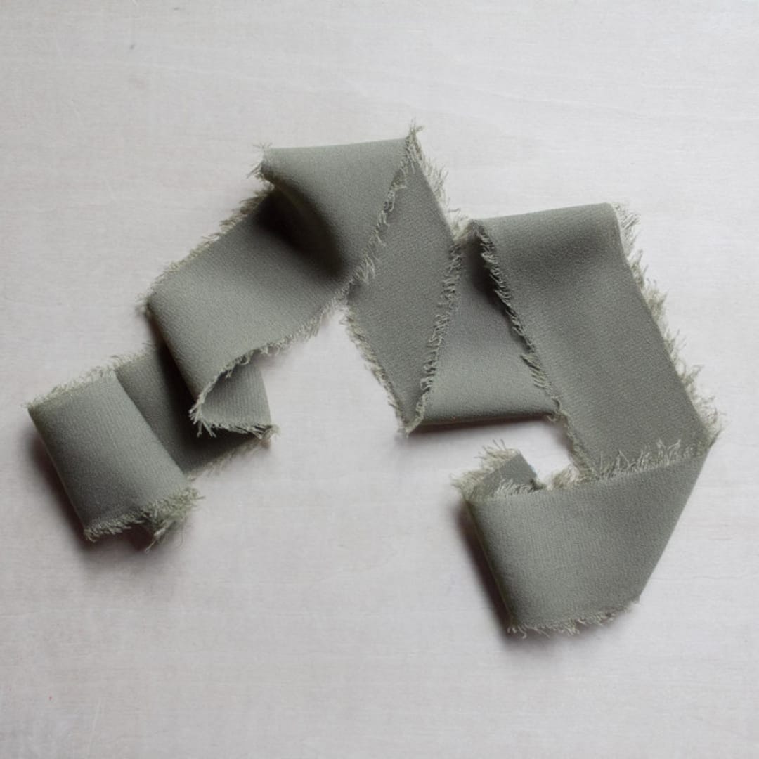 "Silk Ribbon - Oak Moss // 3 yards" - Ribbons in green by Clover and Lamb