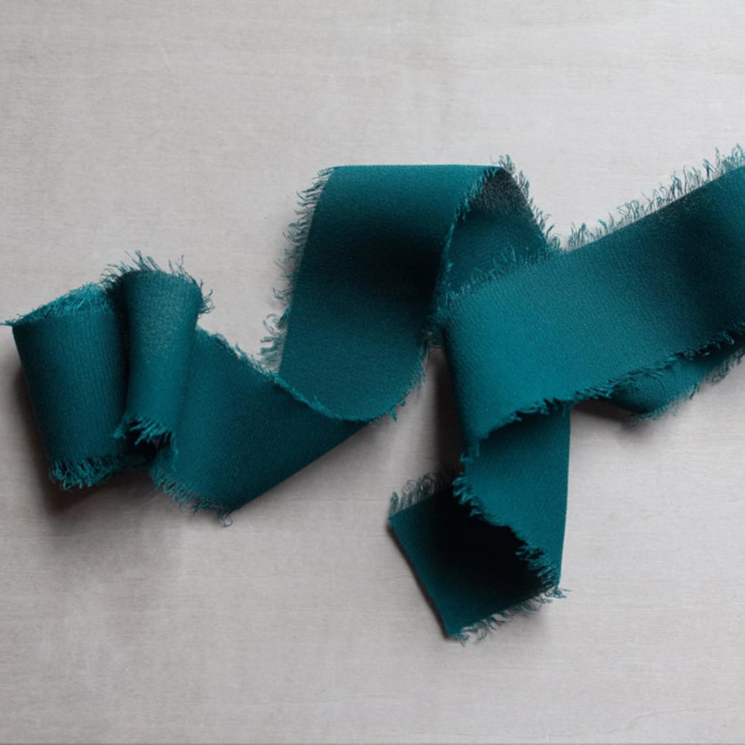 "Silk Ribbon - Deep Teal // 3 yards" - Ribbons in green by Clover and Lamb