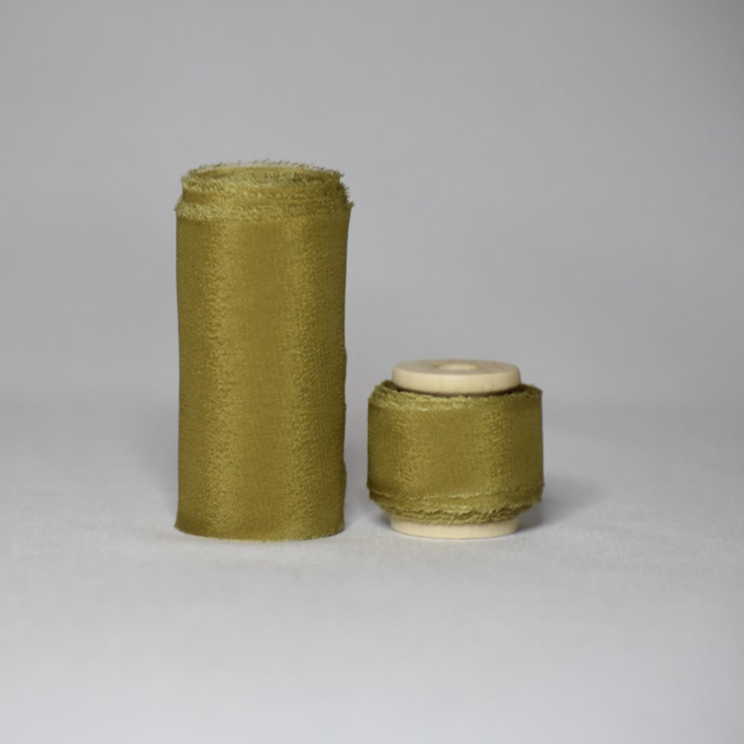 "Moss Green Plant-Dyed Silk Ribbon, Wide" - Ribbons in green by Katelyn Cash