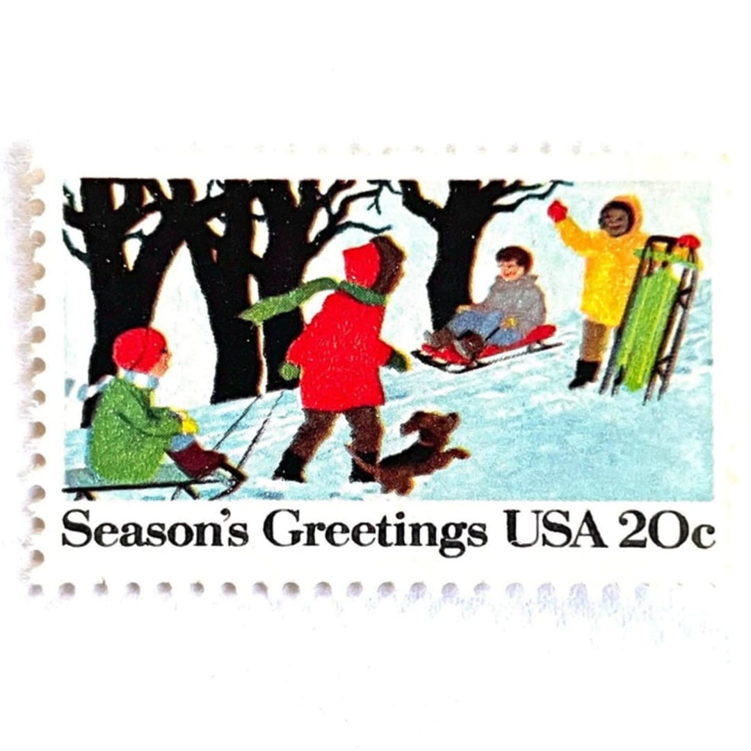 ""Sledding" Postage Stamps | Contemporary Christmas Series | Unused USPS Postage 20c | Pack of 10" - Postage Stamps in multicolor by Heritage Post House