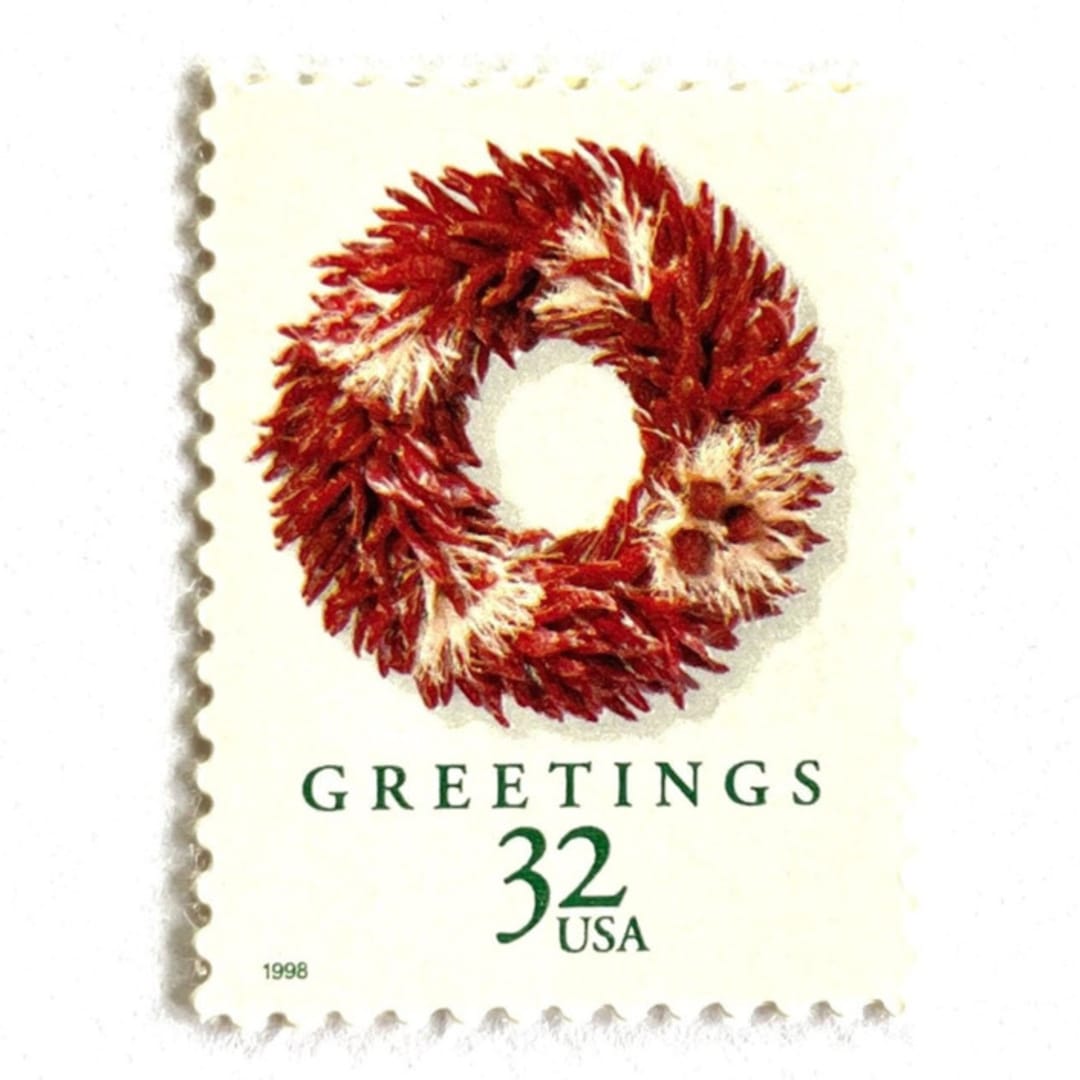 ""Chili Pepper Wreath" Postage Stamps | Christmas Wreaths Series | Unused USPS Postage 32c | Pack of 10" - Postage Stamps in red by Heritage Post House