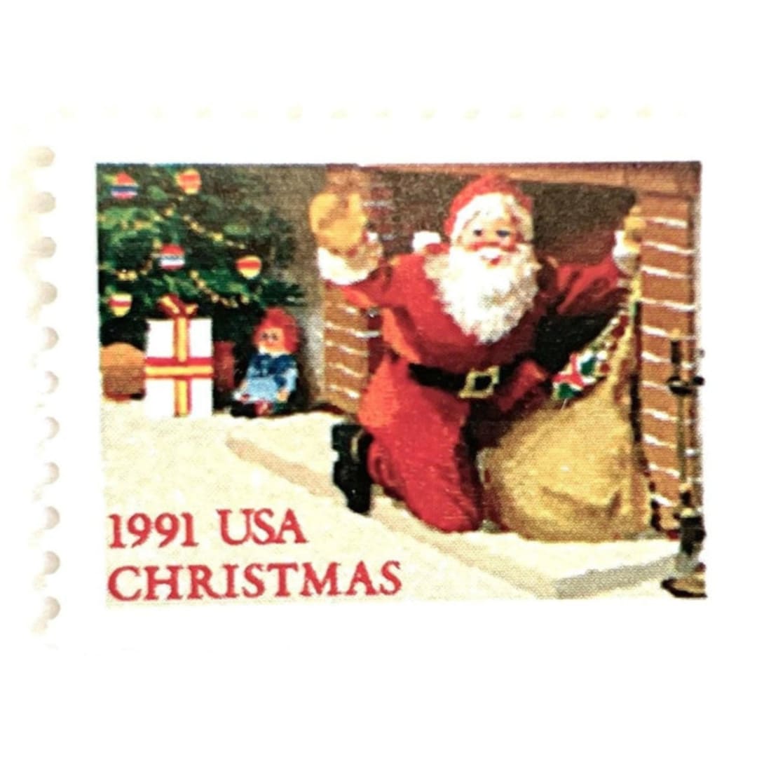 ""Santa in Fireplace" Postage Stamps | Contemporary Christmas Series | Unused USPS Postage 29c | Pack of 20" - Postage Stamps in red by Jennifer Kramer