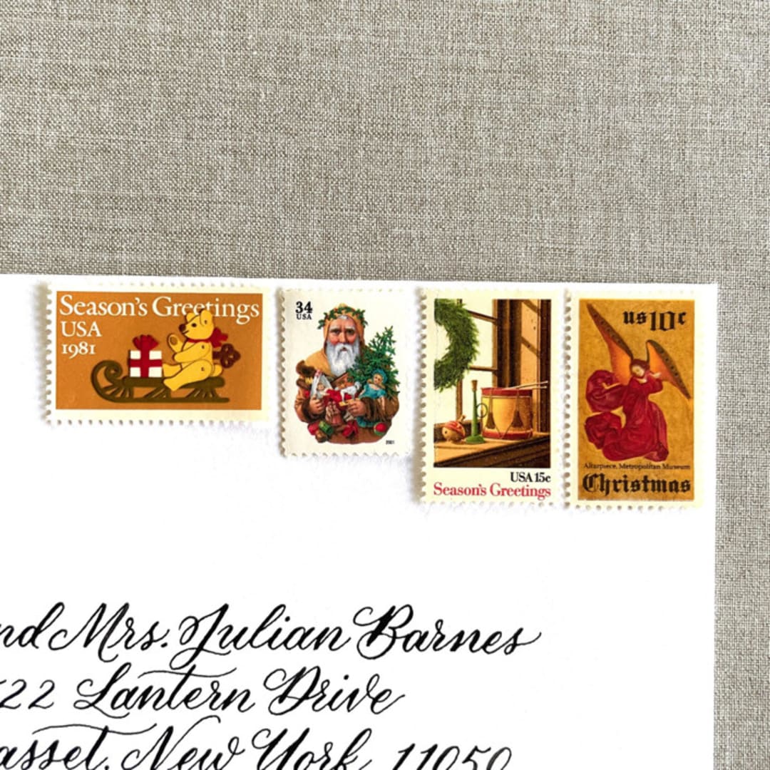 "Christmas Gold Vintage Postage, 10 Sets" - Postage Stamps in gold by Jennifer Kramer