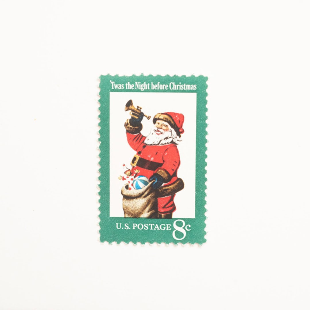 "8 Cent 'Twas the Night before Christmas' Santa Postage Stamps // Set of 10 // UNUSED" - Postage Stamps in green by Flourish Fine Writing