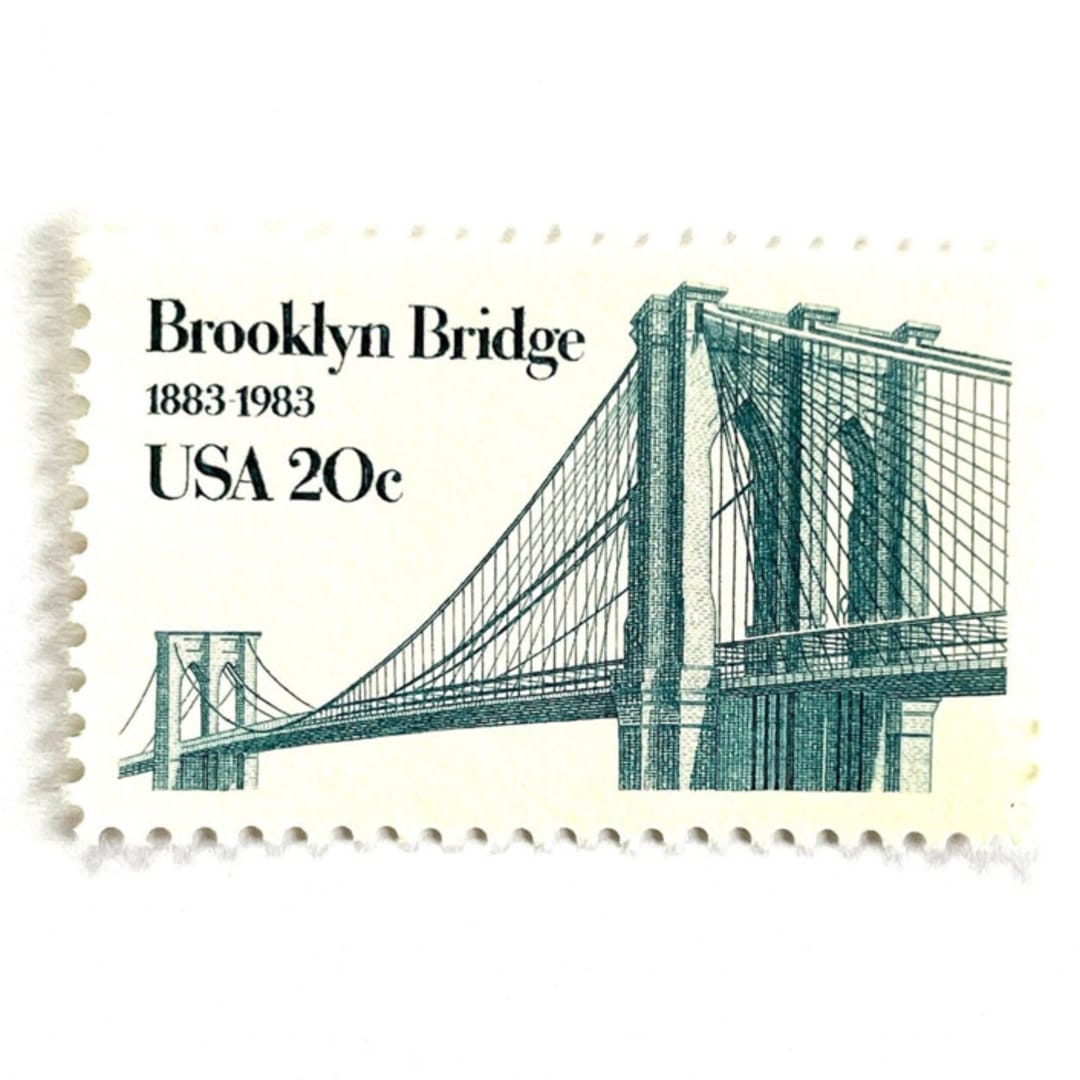 ""Brooklyn Bridge Anniversary" New York City Postage Stamps | Unused USPS Postage 20c | Pack of 10" - Postage Stamps in blue by Heritage Post House