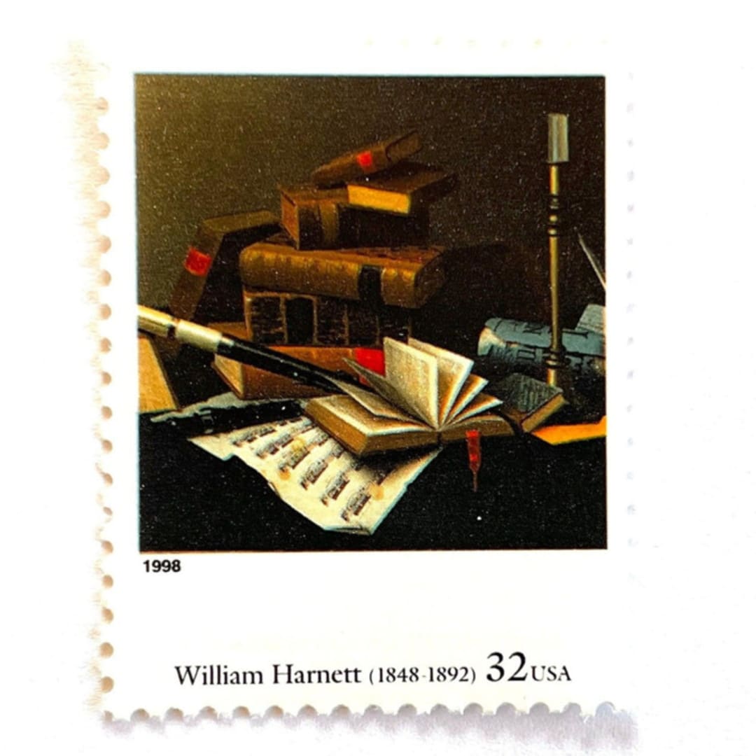 "William Harnett's "Music and Literature" Postage Stamps | Four Centuries of American Art Series | Vintage Unused USPS Postage 32c | Pack of 10" - Postage Stamps in multicolor by Jennifer Kramer