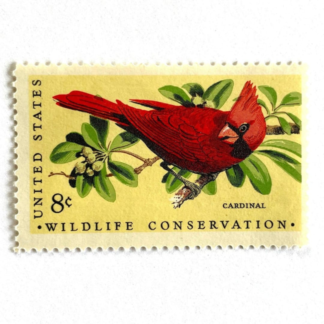 ""Cardinal" Postage Stamps | Christmas Holidays | Wildlife Conservation Series | Unused USPS Postage 8c | Pack of 10" - Postage Stamps in red by Heritage Post House