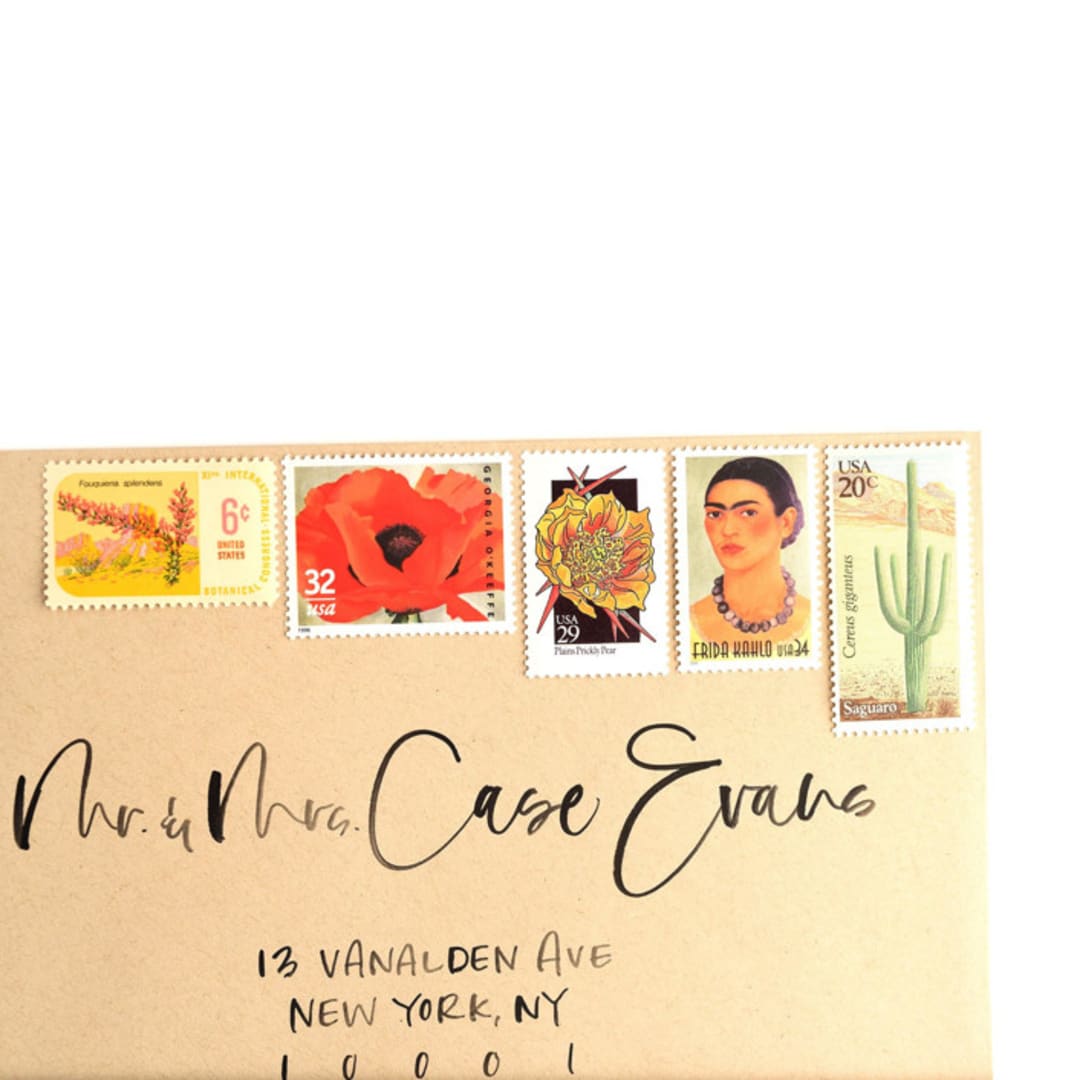 "Desert Botanical Vintage Postage Set // Set of 5 // $1.21 in postage per set" - Postage Stamps in orange by Flourish Fine Writing
