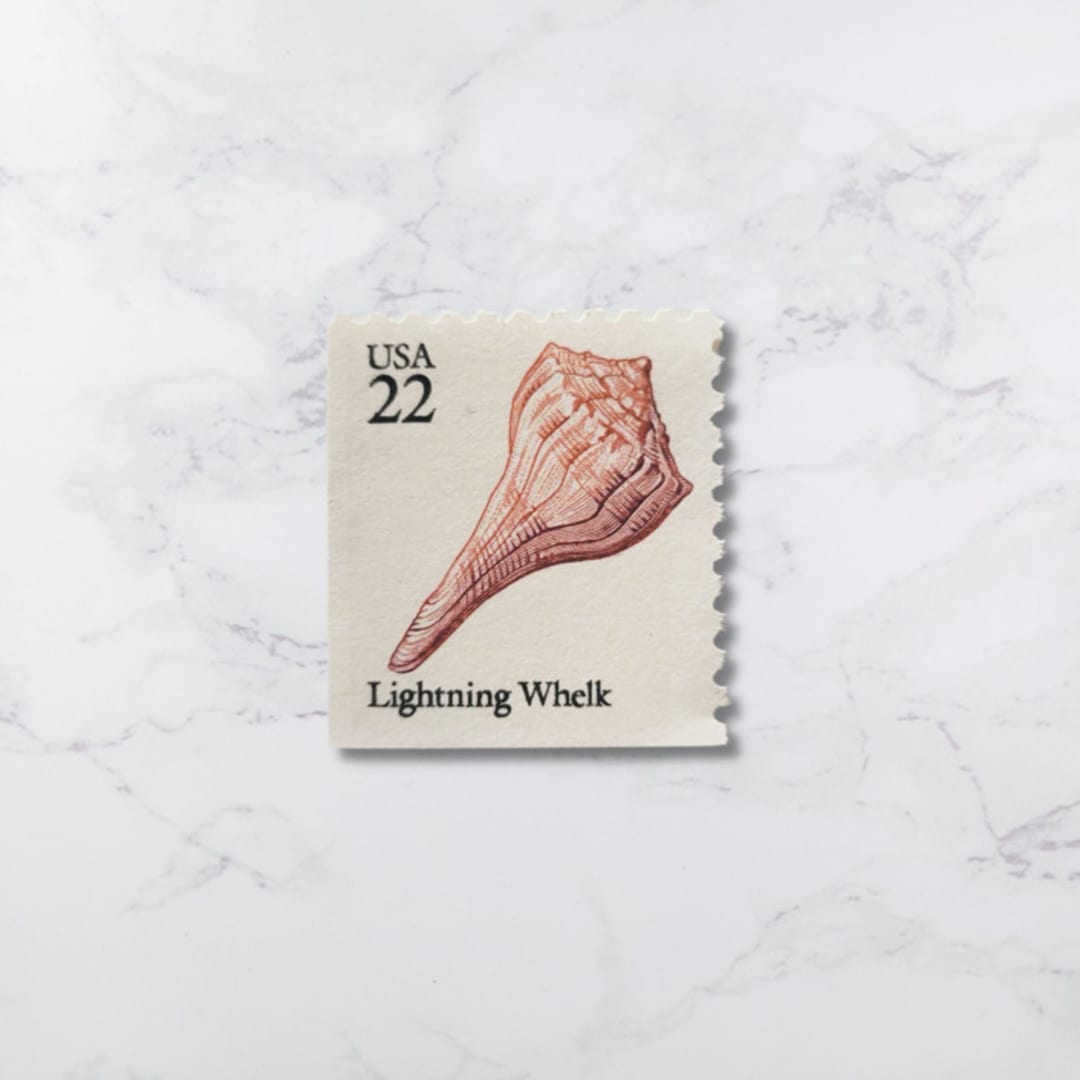 "Lightning Whelk | Vintage Stamp, 22 cents, 1985 | 5 each" - Postage Stamps in beige by The Silver Stamps