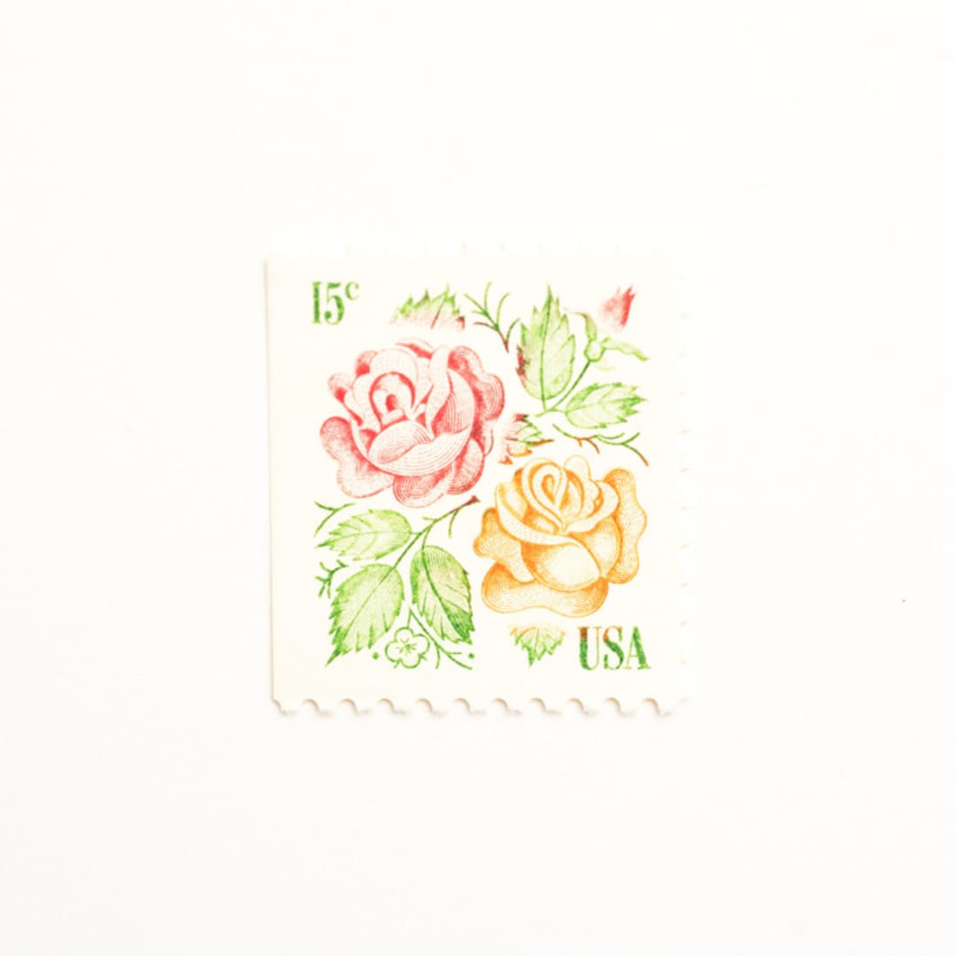 "15 Cent Medallion Rose Postage Stamps // Set of 10 // UNUSED Vintage Stamps" - Postage Stamps in pink by Flourish Fine Writing