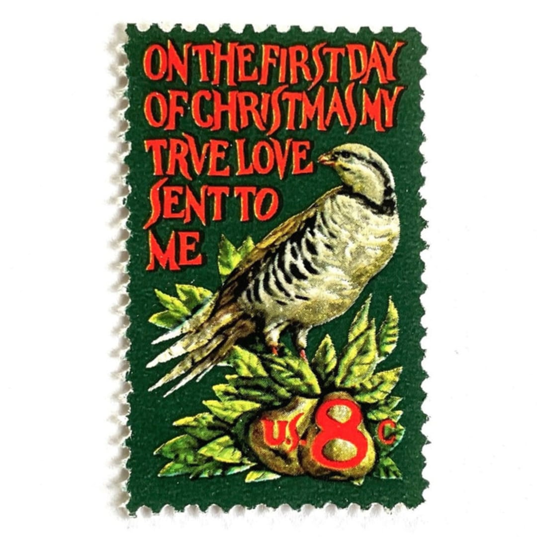 ""Partridge in a Pear Tree" Postage Stamps | Contemporary Christmas Series | Unused USPS Postage 8c | Pack of 20" - Postage Stamps in green by Heritage Post House
