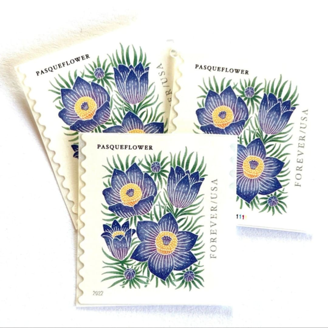 "Pasqueflower Postage Stamps | Mountain Flora Series | Wedding Stamps | Vintage Unused USPS Postage Forever Stamps | Pack of 10" - Postage Stamps in purple by Heritage Post House