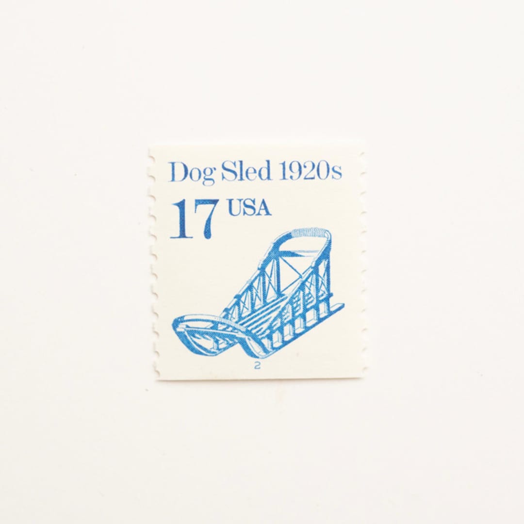 "17 Cent Dogsled Postage Stamps // Set of 10 // UNUSED" - Postage Stamps in blue by Flourish Fine Writing