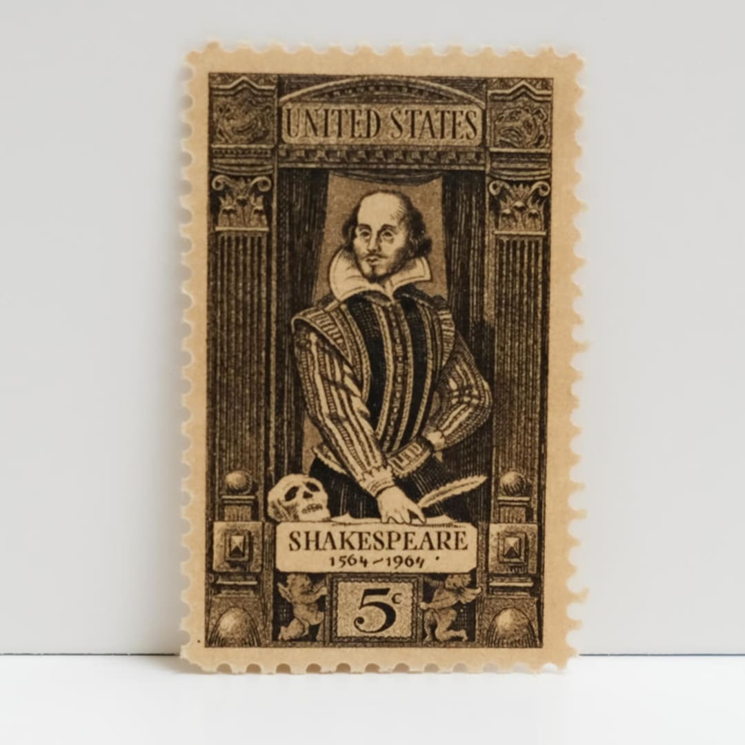 "Vintage Unused Stamps - William Shakespeare, 5 cent - Set of 5" - Postage Stamps in brown by Tablo Post