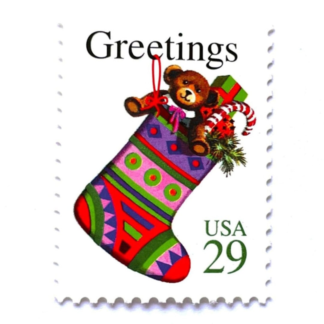 ""Christmas Stocking" Postage Stamps | Contemporary Christmas Series | Unused USPS Postage 29c | Pack of 20" - Postage Stamps in multicolor by Jennifer Kramer