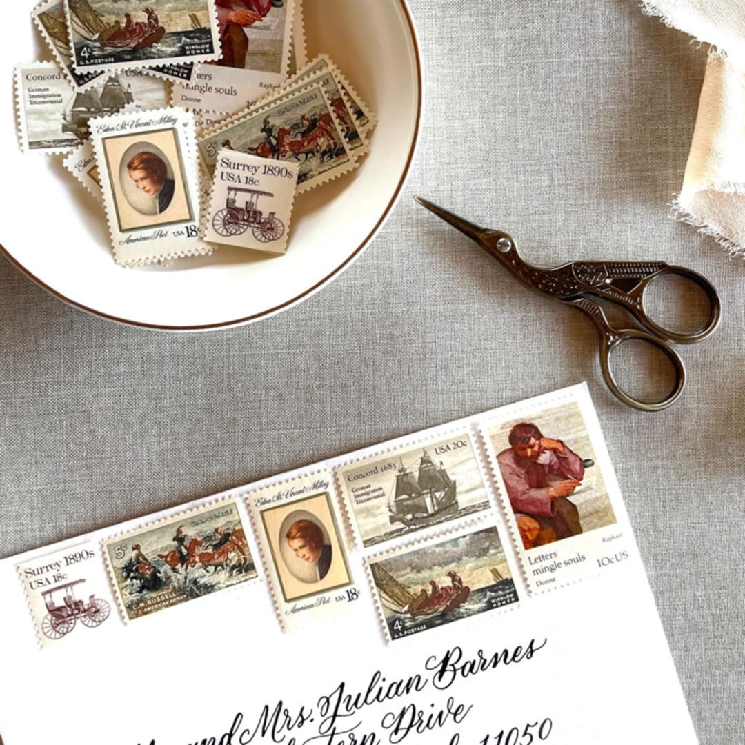 "Neutral Vintage Postage, 10 Sets" - Postage Stamps in beige by Jennifer Kramer