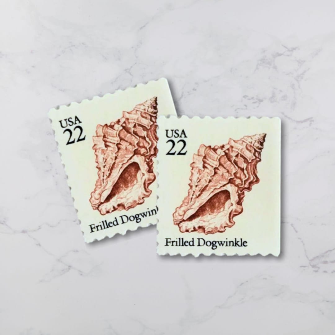 "Frilled Dogwinkle | Vintage Stamp, 22 cents, 1985 | 5 each" - Postage Stamps in beige by The Silver Stamps
