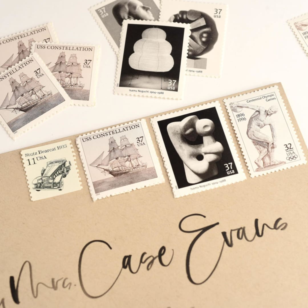 "Modern Art Neutral Postage Set // Set of 5 // $1.17 in postage per set" - Postage Stamps in black by Flourish Fine Writing